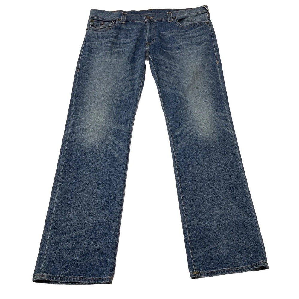 VTG True Religion Ricky Jeans Blue Straight Denim Pants Faded‎ Whiskering 40x34